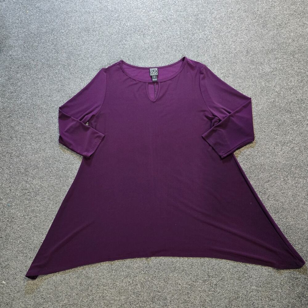 Clara Sun Woo Top Women Large Purple Stretchy No Iron Tunic Long Sleeves Casual